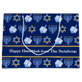 Custom Hanukkah Blue Menorah Dreidel Muster Große Geschenktüte (Vorderseite)