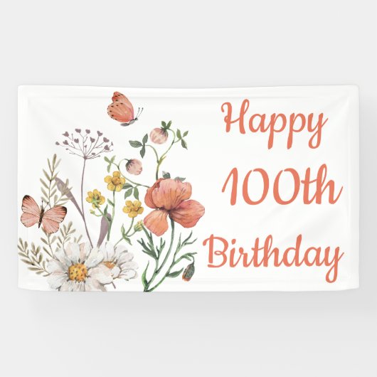 Custom Happy 100. Geburtstag Wildblumen Banner (Horizontal)
