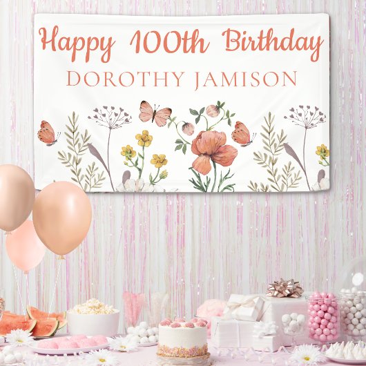 Custom Happy 100. Geburtstag Wildblumen Banner