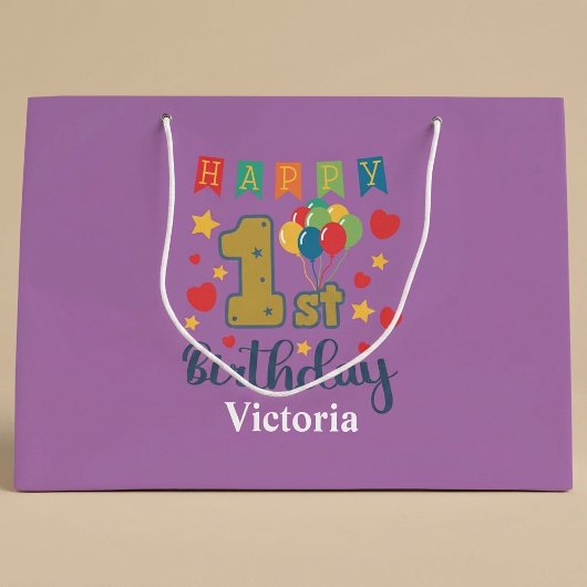 Custom Happy 1. Geburtstag Große Geschenktasche Geschenktüte