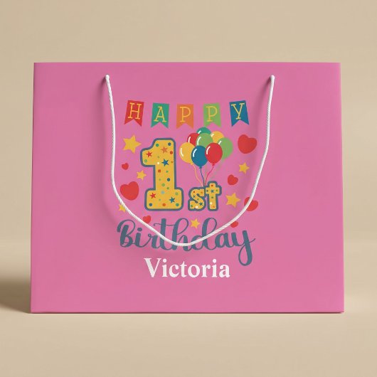Custom Happy 1. Geburtstag Große Geschenktasche Geschenktüte