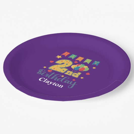 Custom Happy 2. Geburtstag Party Pappteller (Schrägansicht)