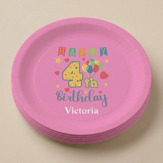 Custom Happy 4. Geburtstag Party Pappteller