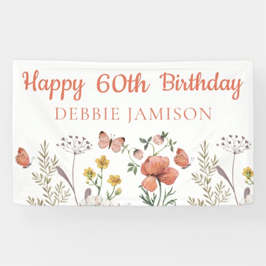 Custom Happy 60. Geburtstag Wildblumen Banner (Horizontal)