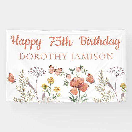 Custom Happy 75. Geburtstag Wildblumen Banner (Horizontal)