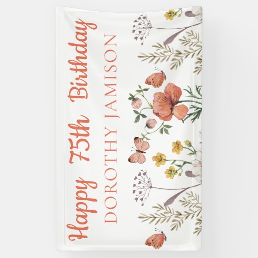 Custom Happy 75. Geburtstag Wildblumen Banner (Vertikal)
