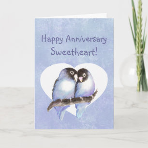 Custom Happy Anniversary Sweetheart Blue Lovebirds Karte
