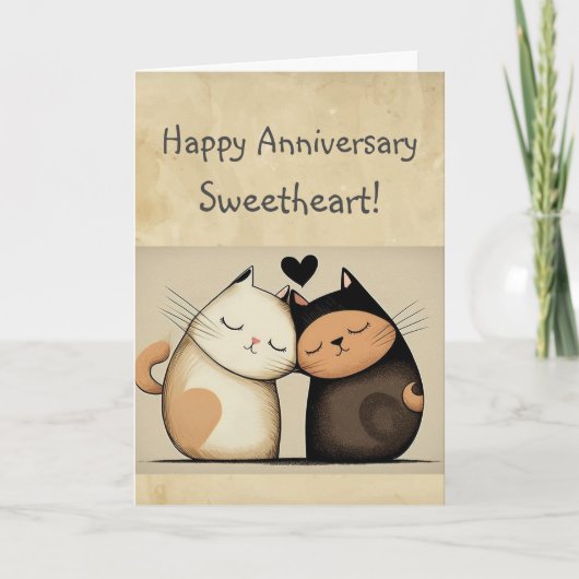 Custom Happy Anniversary Sweetheart Niedlich Cats Karte (Vorderseite)