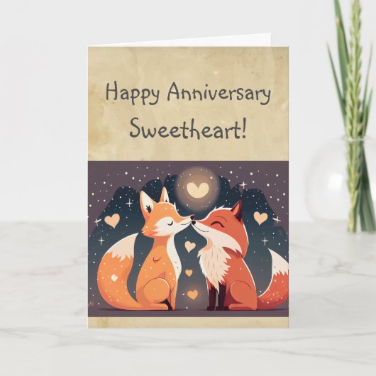 Custom Happy Anniversary Sweetheart Niedlich Foxes Karte (Vorderseite)