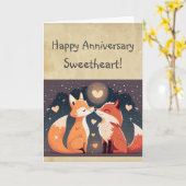Custom Happy Anniversary Sweetheart Niedlich Foxes Karte (Gelbe Blume)