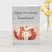 Custom Happy Anniversary Sweetheart Niedlich Foxes Karte (Gelbe Blume)