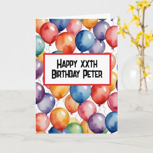 Custom Happy Birthday Ballons WATERCOLOR Karte (Gelbe Blume)