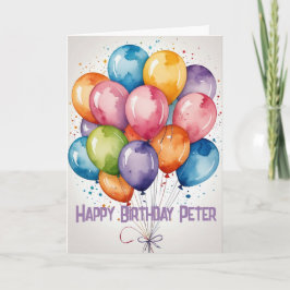 Custom Happy Birthday Ballons WATERCOLOR Karte