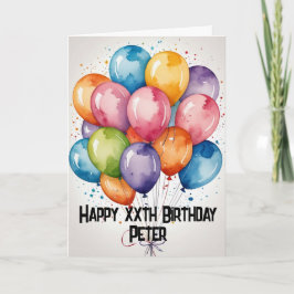 Custom Happy Birthday Ballons WATERCOLOR Karte