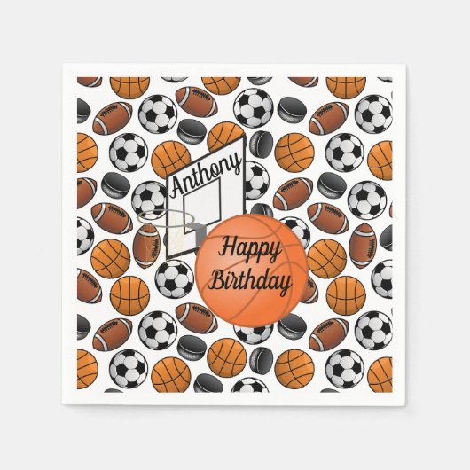 Custom Happy Birthday Basketball Serviette (Vorderseite)