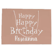 Custom Happy Birthday Beige Große Geschenktasche Geschenktüte (Rückseite)