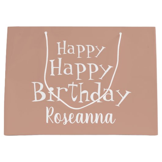 Custom Happy Birthday Beige Große Geschenktasche Große Geschenktüte (Vorderseite)