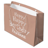 Custom Happy Birthday Beige Große Geschenktasche Große Geschenktüte (Rückseite Schrägansicht)