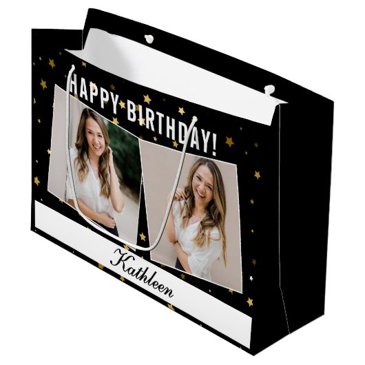Custom Happy Birthday Celebration Geschenktasche f Große Geschenktüte (Vorderseite Schrägansicht)