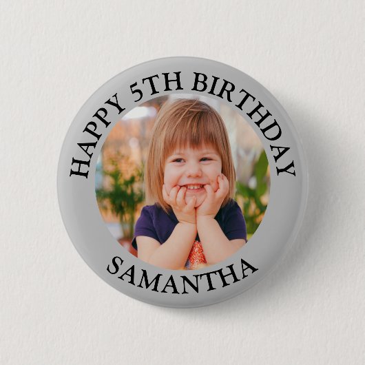 Custom Happy Birthday Foto Name Age Button (Vorderseite)