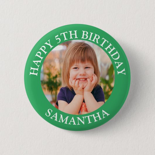 Custom Happy Birthday Foto Name Age Button (Vorderseite)