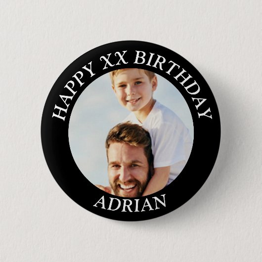 Custom Happy Birthday Foto und Age Name Button (Vorderseite)