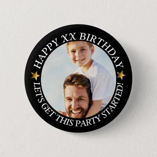 Custom Happy Birthday Foto und Age Name Button (Vorderseite)