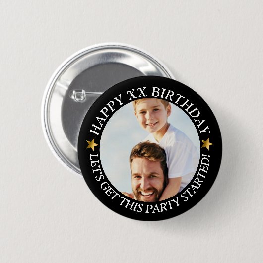 Custom Happy Birthday Foto und Age Name Button (Vorne & Hinten)