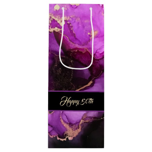 Custom Happy Birthday Lila Black Gift Bag Geschenktüte Für Weinflaschen (Vorderseite)