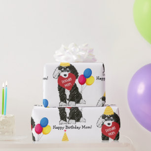 Custom Happy Birthday Mama B & W Bernedoodle Geschenkpapier