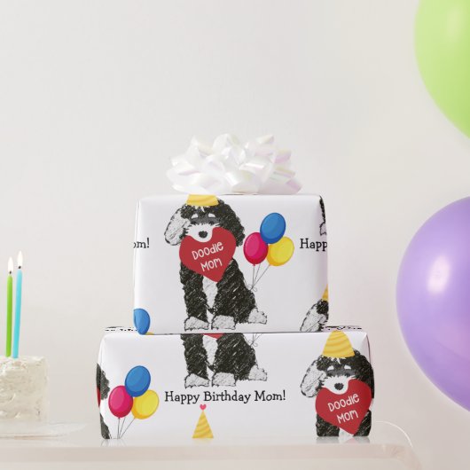 Custom Happy Birthday Mama B & W Bernedoodle Geschenkpapier (Partygeschenke)