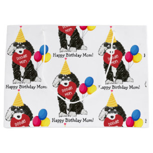 Custom Happy Birthday Mama B & W Bernedoodle Große Geschenktüte