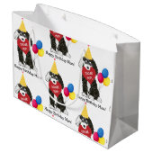 Custom Happy Birthday Mama B & W Bernedoodle Große Geschenktüte (Rückseite Schrägansicht)
