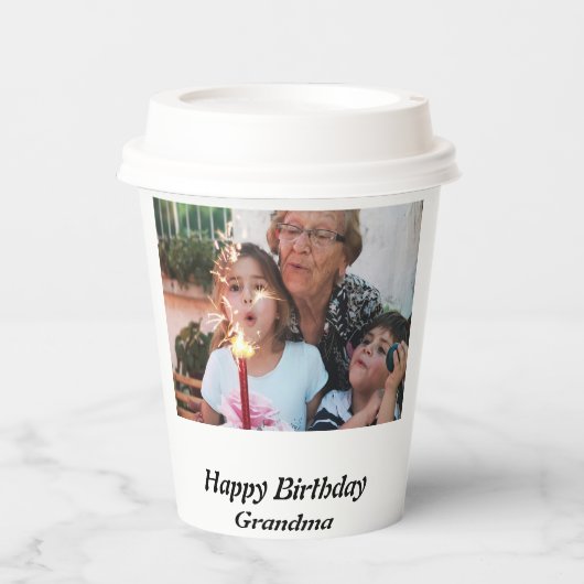 Custom Happy Birthday Oma Foto Pappbecher (Vorderseite)