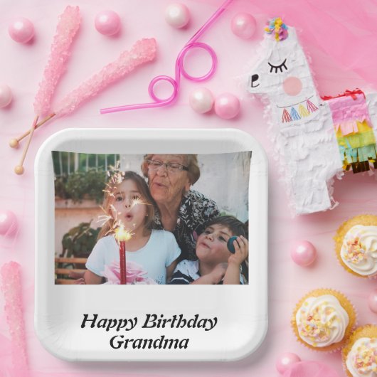 Custom Happy Birthday Oma Foto Pappteller (Party)