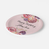 Custom Happy Birthday Pink Blume Paper Plate Pappteller (Schrägansicht)
