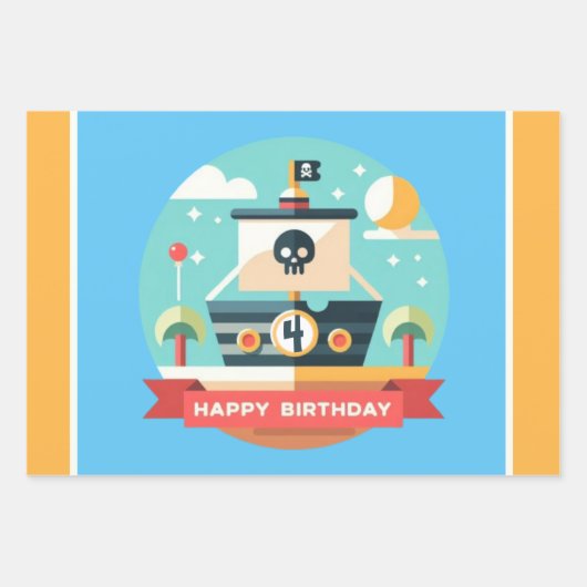 Custom Happy Birthday Pirate Adventure Geschenkpapier Set (Vorderseite)