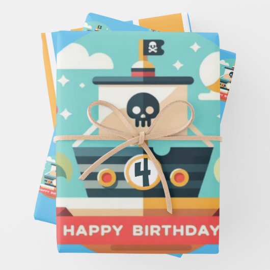 Custom Happy Birthday Pirate Adventure Geschenkpapier Set (Beispiel)