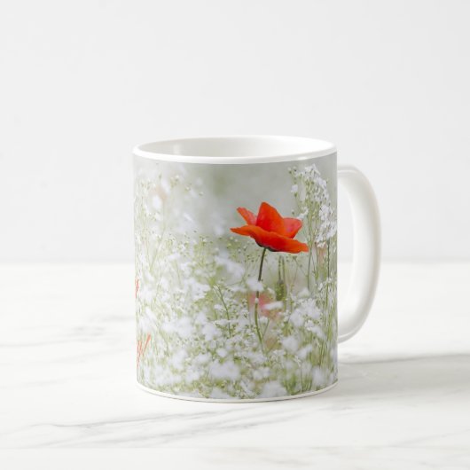 Custom Happy Birthday Romantic Poppy Blume Tasse (VorderseiteRechts)
