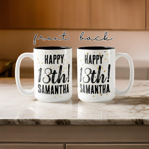 Custom Happy Birthday Tasse, Geschenk für Frauen u Zweifarbige Tasse