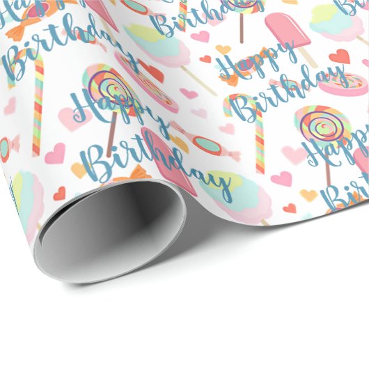 Custom Happy Birthday Wunsch auf Popsikel und Bonb Geschenkpapier (Rolleneckpunkt)