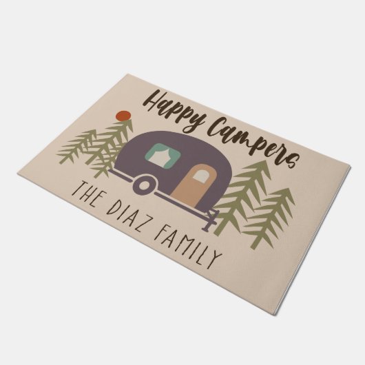 Custom Happy Camper Doormat, Camping Liebhaber Fußmatte (Schrägansicht)