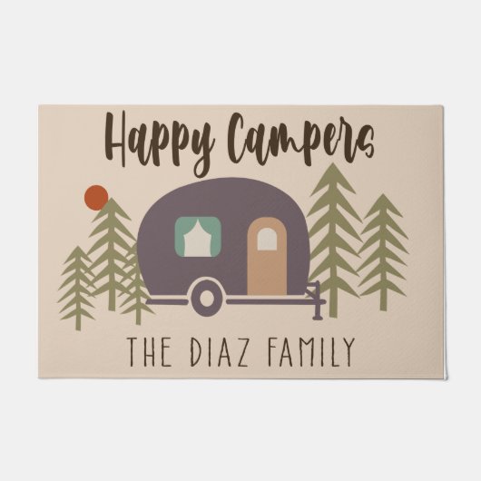 Custom Happy Camper Doormat, Camping Liebhaber Fußmatte (Vorderseite)