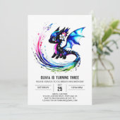 Custom Happy Dragon Digital Girl Geburtstag Einladung (Stehend Vorderseite)