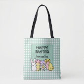 Custom Happy Easter Bunny Chick Green Gingham Tasche (Vorderseite)