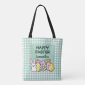 Custom Happy Easter Bunny Chick Green Gingham Tasche (Rückseite)