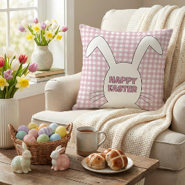 Custom Happy Easter Bunny Pink Gingham Plaid Kissen