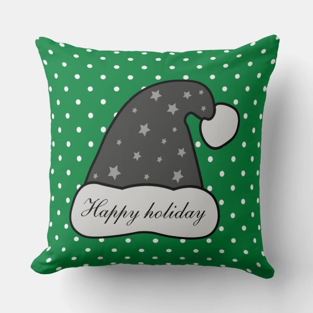 Custom Happy Ferien Weihnachtsmannmütze Green Dot  Kissen (Vorderseite)