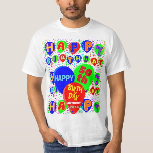 Custom Happy Geburtday Ballons T-Shirt (Vorderseite)