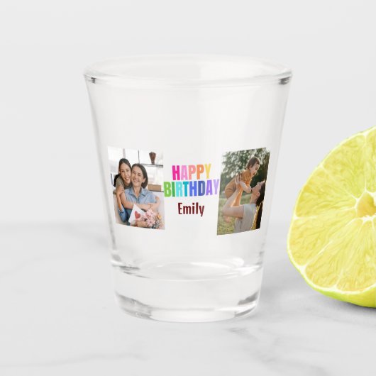 Custom Happy Geburtstag Oma Foto Collage Rosa Schnapsglas (Vorderseite)